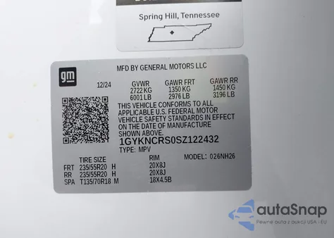 2025 Cadillac Xt5 Fwd Premium Luxury из США, поврежденный, VIN 1GYKNCRS0SZ122432